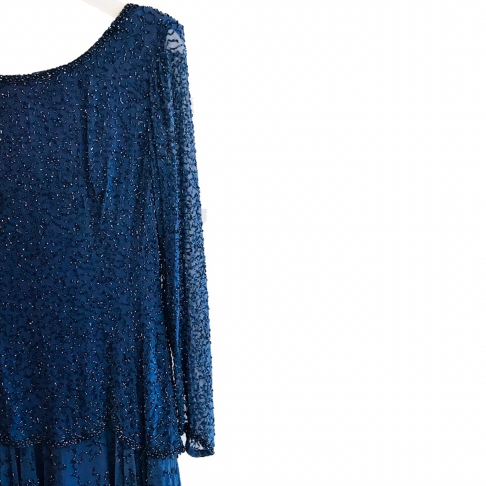 EUC Neiman Marcus Vintage Blue Beaded Silk Dress